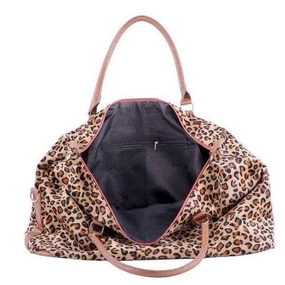 Large Leopard Weekender Tote Duffel Fur Hide Bag For Travel New - Picture 4 of 6